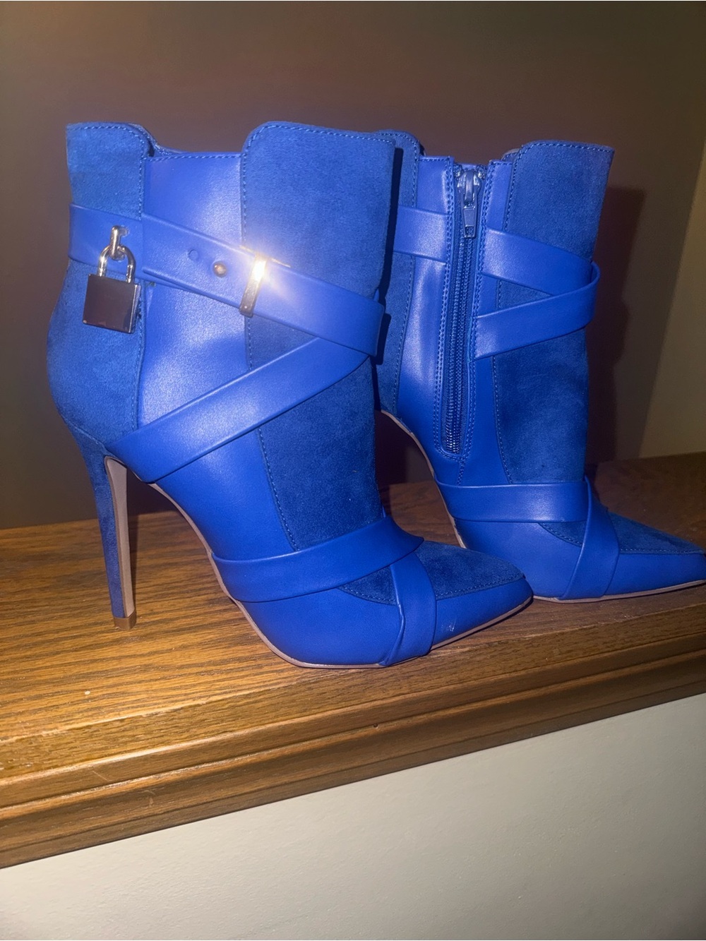 Women's Royal Blue Strappy High-Heel Ankle Boots